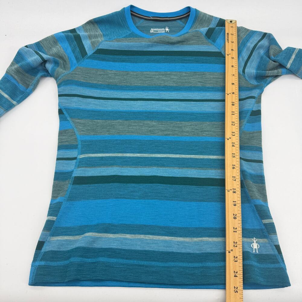 SMARTWOOL Wool Blend Long Sleeve Knit Shirt Womens Size L Striped Crew Neck - Picture 5 of 6